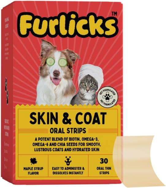 Furlicks Skin & Coat Supplement for Dogs & Cats Healthy Skin Reduced Shedding Oral Strips Pet Health Supplements