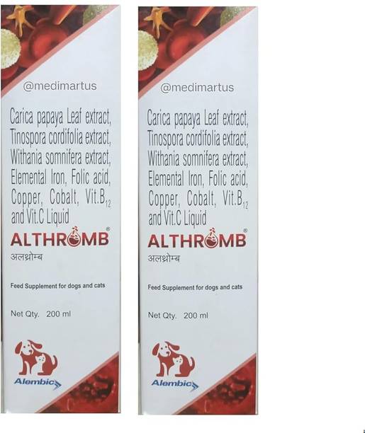 Alembic Althromb Pet Syrup for Dogs & Cats | Immunity Support Supplement 200ml pack of 2 Pet Health Supplements