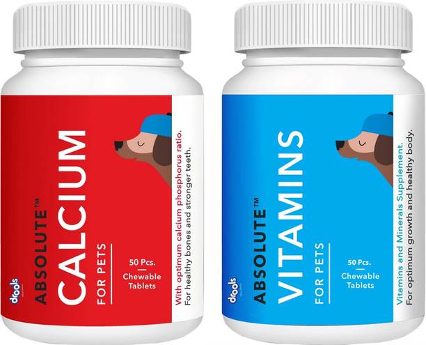 Drools Absolute Calcium 50+Vitamins 50 Pc Dog Supplement Tablet, (Pack of 50 + 50 Pc), Pet Health Supplements