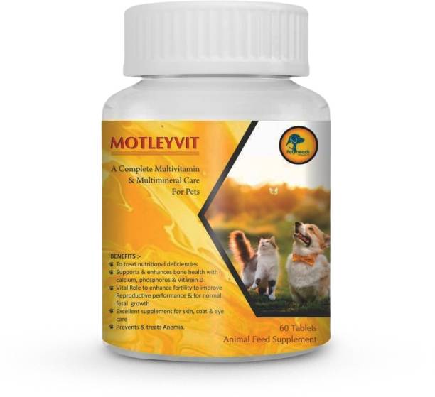 PETHEEDS Motleyvit 60 Tablets Multivitamin & Multiminral Chewable tablets for Cat & Dogs Pet Health Supplements