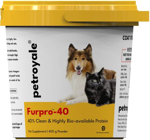 Pet Royale Pet Health Supplements Dog Growth Protein Powder Food for Dogs Puppies Cats Pets - for shedding control, Pet Coat Enhancer, strong Muscles, Cat Fur, Pregnant Bitch (400 gms) Clean Protein Pet Health Supplements