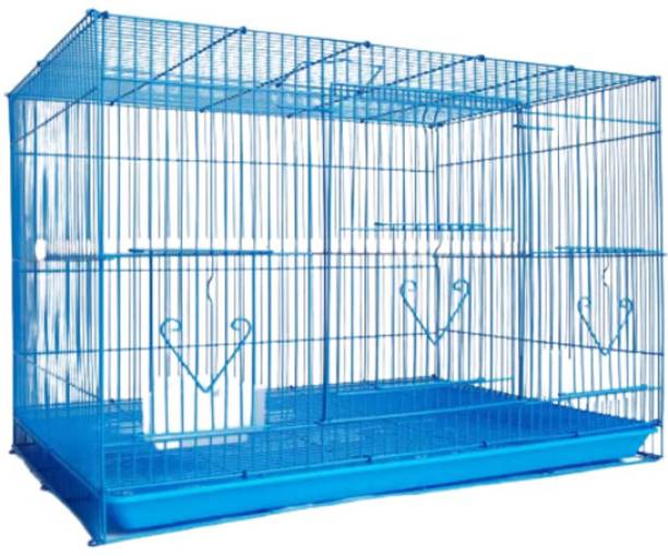 Animaux 15 Inch Blue Small Birds/Rabbit Cage with Food and Water Cups & 1 Wooden Perche Hard Crate Pet Crate