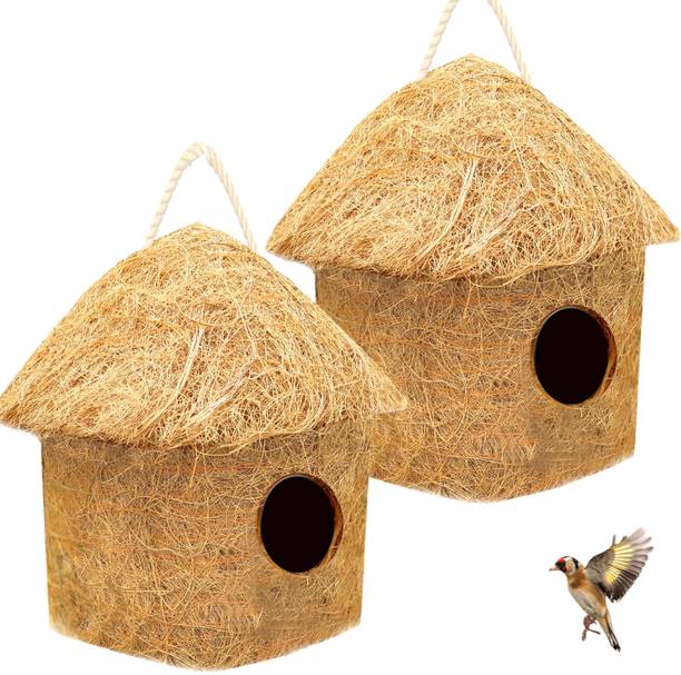 LIVEONCE NATURAL CLASSIC BIRD HOUSE WITH HANGING HOOKS U CAN PLACE ANYWHERE PACK OF 2 Bird House