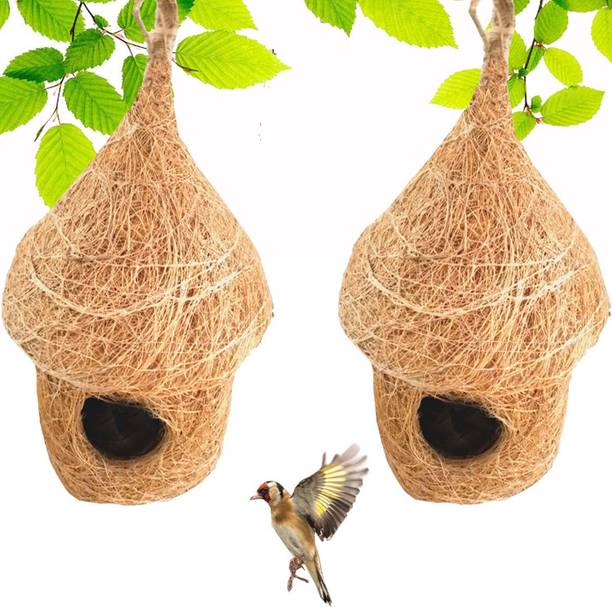 LIVEONCE NATURAL HUT BIRD HOUSE WITH HANGING HOOKS U CAN PLACE ANYWHERE PACK OF 2 Bird House