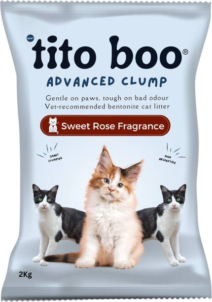 Tito Boo Advanced Clump Smart Bentonite Cat Litter-Trail Pack-2kg Rose Scented Pet Litter Tray Refill