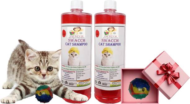 swacch Cat Shampoo + Rubber Musical Ball , Interactive Playing Ball , Combo Pack Conditioning Strawberry Cat Shampoo