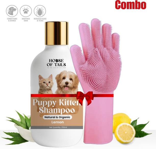 House Of Tails Puppy kitten + bath gloves shampoo for small dogs and cats Anti-microbial, Anti-Inflammatory, Anti-parasitic Lemon Dog, Cat Shampoo