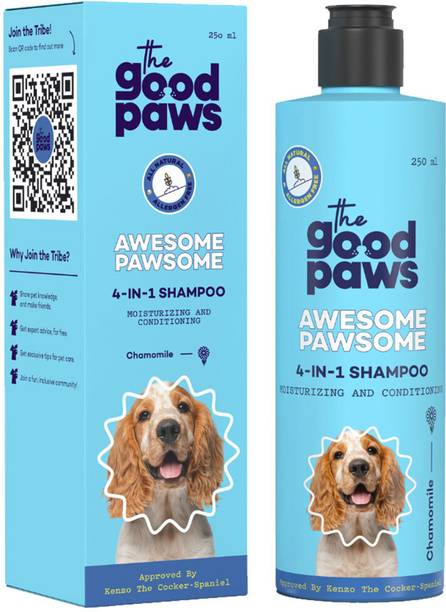 The Good Paws Awesome Pawsome 4 in 1 | Moisturising & Conditioning | For Cocker Spaniel | Hypoallergenic, Conditioning, Anti-itching | Cleanse & Deodorize | All Natural | Made Safe, Chamomile (Allergen Free) Dog Shampoo