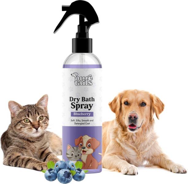 Pure Tails Pet Dry Bath Spray (Blueberry) Anti-itching, Anti-dandruff, Anti-Inflammatory Blueberry Dog, Cat Shampoo
