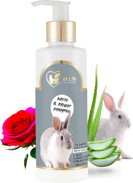 Pet Life Pure Organic White And Bright Pet Shampoo For Small Pets, Rabbits & Kitten - Healthy Shiny Coat | Nourishing Hair & Body Wash - Safe & Effective Pet Friendly Formula For All Small Pet Whitening and Color Enhancing, Conditioning, Anti-itching Rose water Rabbit Shampoo