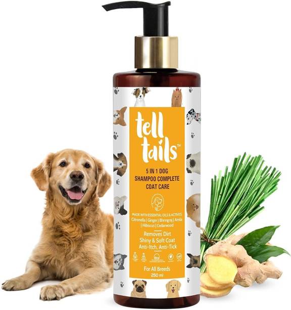 tell tails 5-IN-1 Flea, Tick & Odor Removal | Antibacterial Anti-parasitic, Anti-Bacterial Refreshing blend of Citronella, Lemongrass, Cedarwood, mild floral Hibiscus notes Dog Shampoo