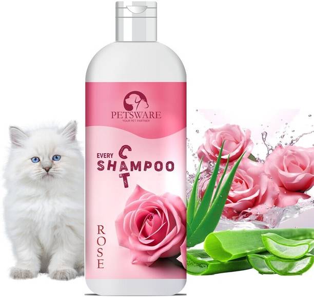PETSWARE 5 in 1 Rose Cat Shampoo with Conditioner for Persian Cat & All Cat Types Anti-fungal, Anti-Bacterial, Conditioning, Flea and Tick, Whitening and Color Enhancing ROSE Cat Shampoo