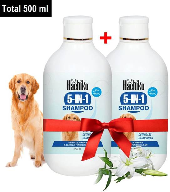 Hachiko Best quality ( Pack of 2 ) Dog Shampoo 5 IN 1 (Total 500 ml) Allergy Relief, Anti-dandruff, Anti-fungal, Conditioning Artificial Fragrance Free Dog Shampoo