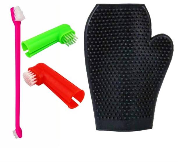W9 Pet Products 3-in-1 Dog Toothbrush with Grooming Bathing Dog Glove Multicolor, Medium Pet Toothbrush