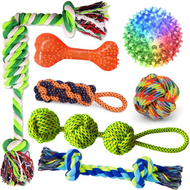 PETZLUV Dog Toys, Durable Cotton Chew Rope Toys for Small Medium Dog Puppy Teething Toys Cotton, Rubber Ball, Bone, Chew Toy, Rubber Toy For Dog