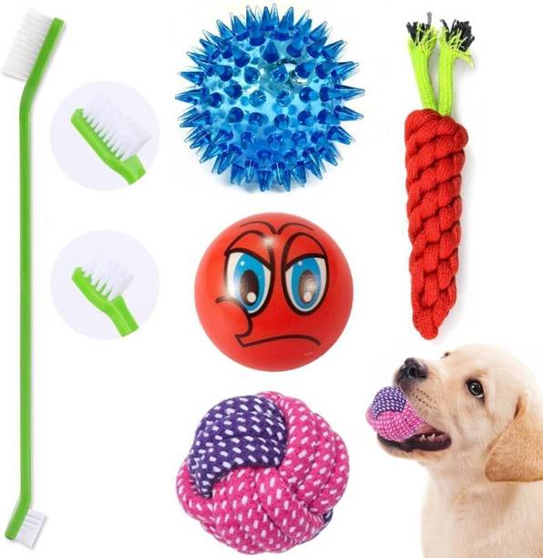 decorvaiz Toys for Medium Puppies Dogs Toy Combo | Multicolor | Foam Ball Cotton Ball, Chew Toy, Fetch Toy, Training Aid For Dog