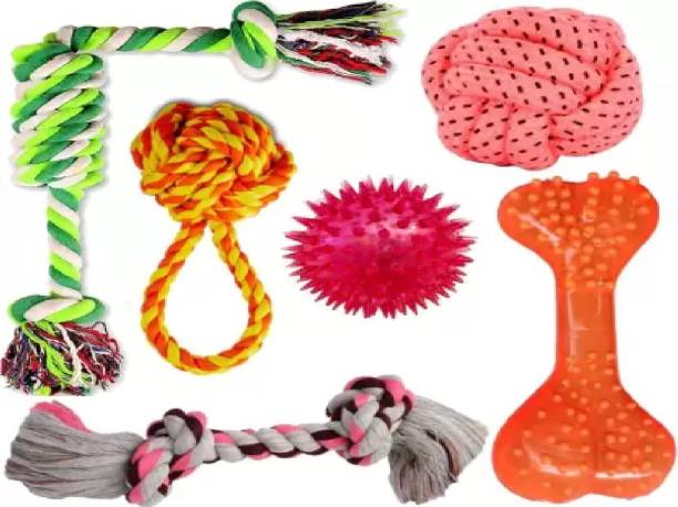 decorvaiz Toys for Puppies & Small Dogs Toys | Rope Ball Toy Cotton, Rubber Ball, Bone, Chew Toy, Rubber Toy, Squeaky Toy, Training Aid, Tug Toy For Dog