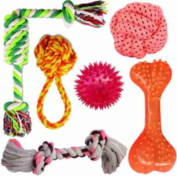 Seema Rope Toys Combo Of 6 For Dog & puppies Correct, Knot, 2 Monkey Fist, & Dumbbell Cotton Chew Toy, Soft Toy, Training Aid For Dog & Cat
