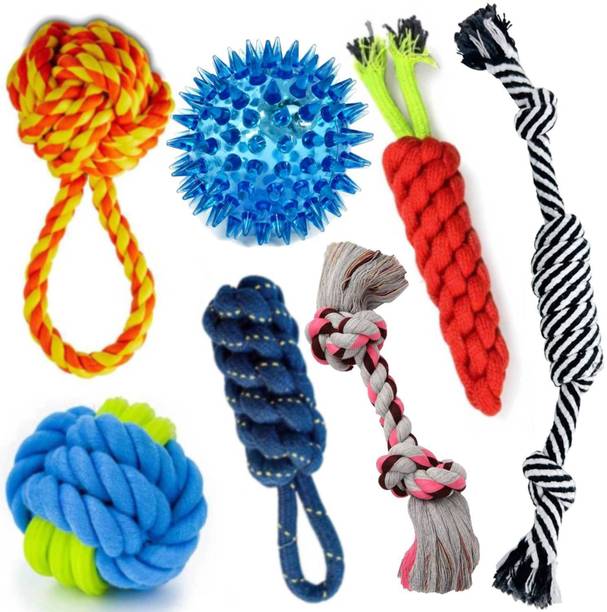 PETZLUV YOUHAVEDEAL Dog Chew Rope & Squeaky Toy Set -Durable Interactive for Medium Dogs Cotton Ball, Chew Toy, Fetch Toy, Squeaky Toy For Dog & Cat