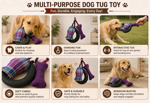 Buster International Buster International Multi-Purpose Hanging Dog Tug Toy Cotton Bone, Chew Toy, Tug Toy For Dog