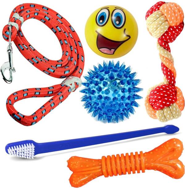 PETZLUV 6-in-1 Dog Toys & Grooming Kit Dog Leash + Ch...