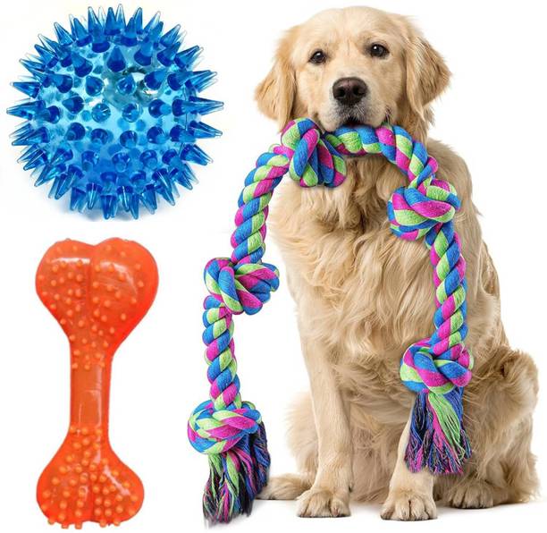 PETZLUV YOUHAVEDEAL Dog Toys for Aggressive Chewers Rope Toy, Rubber Bone & Spiked Ball Cotton Ball, Chew Toy, Fetch Toy, Tough Toy, Training Aid, Tug Toy For Dog