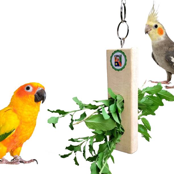 CONGO NATURAL PARROT TREAT Twigs Holder for Holding Natural Plant Twigs Wooden Chew Toy For Bird