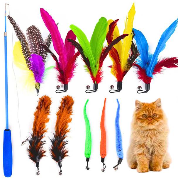 FAB TECH Cat Toy Bundle 11 Pieces with Retractable Wa...