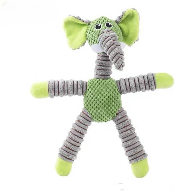PETZ R US Plush Elephant Squeaky Non-Toxic Fiber Chew T...