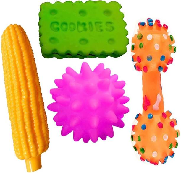 W9 Pet Products Combo of 4 Soft Latex Rubber Interactive Squeaky Toys for Small Puppy- Rubber Ball, Fetch Toy, Rubber Toy, Squeaky Toy, Soft Toy For Dog & Cat