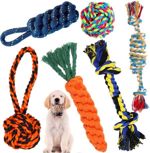 decorvaiz Toys for Puppies & Small Dogs Toys | Rope Ball Toy | Color May Vary | Cotton, Rubber Ball, Bone, Chew Toy, Rubber Toy, Chew Toy, Training Aid, Tug Toy For Dog
