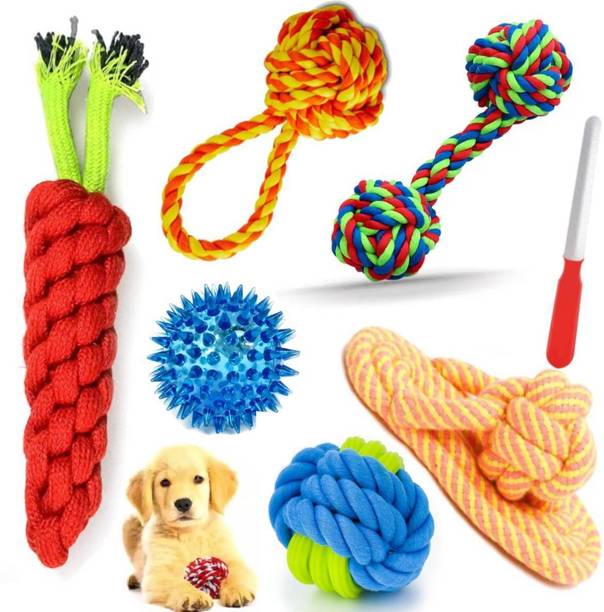 PETZLUV YOUHAVEDEAL Puppies COMBO Kits for Small and Medium Dogs, Chew Toys for Puppy Cotton Ball, Chew Toy, Rubber Toy, Squeaky Toy, Tug Toy, Training Aid For Dog & Cat