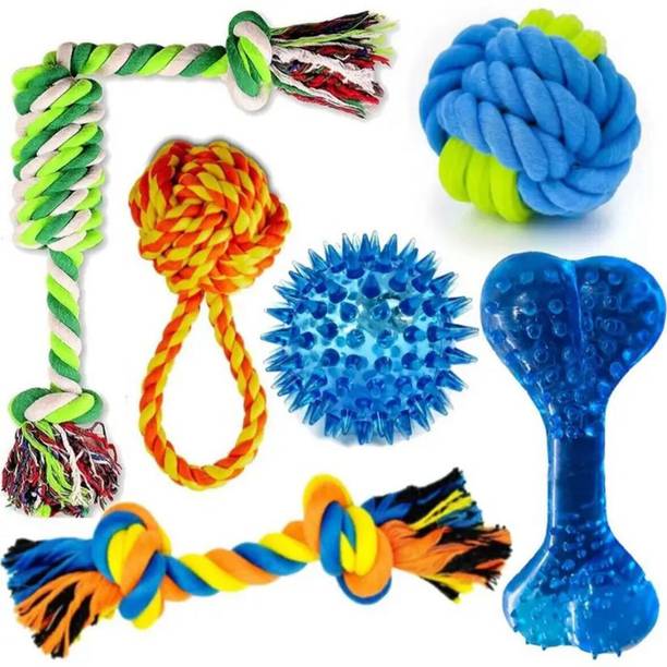 SENAPATI Dog Toy Pack of Any 3, Colour May Vary Cotton, Rubber Chew Toy, Squeaky Toy, Bone, Soft Toy For Dog
