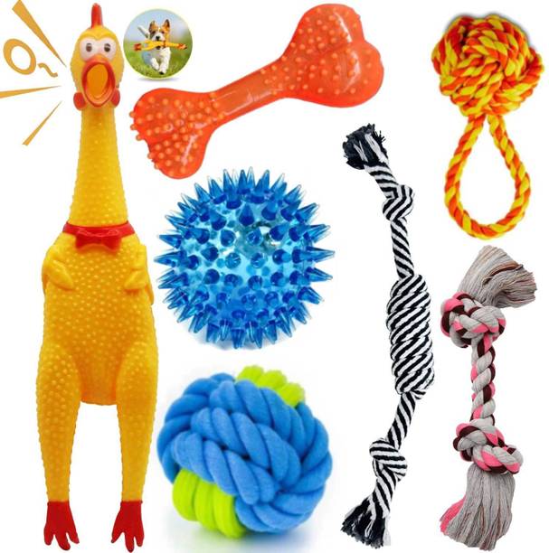 PETZLUV YOUHAVEDEAL Dog Chew Rope & Squeaky Toy Set -Durable Interactive for Medium Dogs Cotton Ball, Chew Toy, Fetch Toy, Squeaky Toy For Dog & Cat