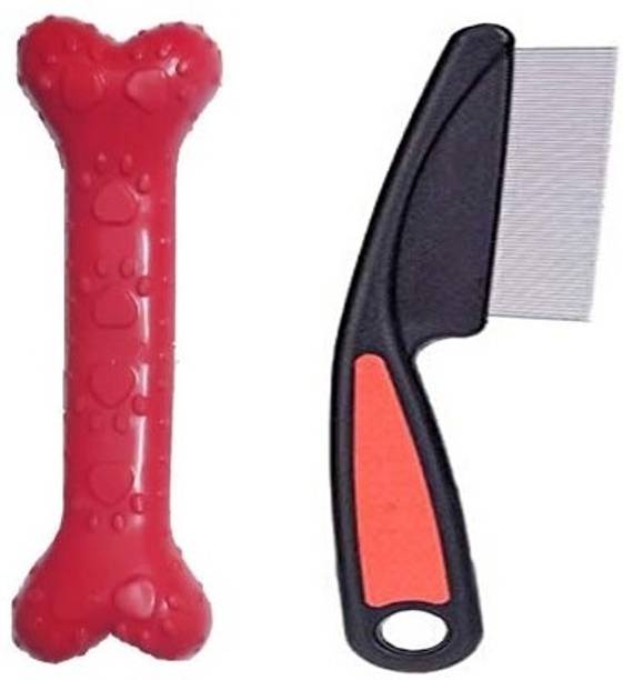 FONDLE combo of 2 Rubber Dog Chew Bone Toy, Flea Comb f...