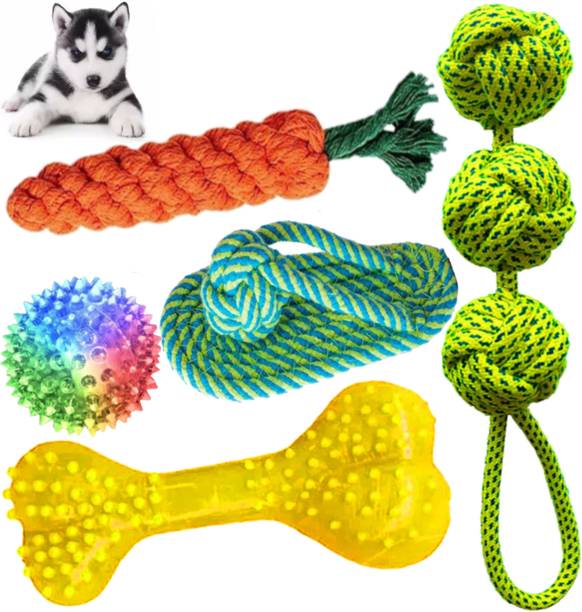 PETZLUV YOUHAVEDEAL Dog Toys, Durable Cotton Chew Rope Toys for Medium Dog Puppy Toys Cotton, Rubber Ball, Bone, Chew Toy, Rubber Toy For Dog