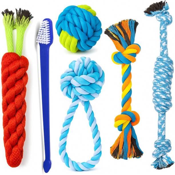 PETZLUV Durable Chew Toy Combo for Dogs – Interactive & Dental Care Toys for Medium Dogs Cotton Ball, Fetch Toy, Training Aid, Tug Toy, Chew Toy For Dog