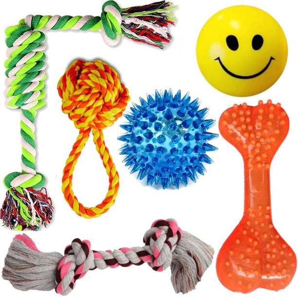 PETZLUV YOUHAVEDEAL Dog Chew Rope & Squeaky Toy Set -Durable Interactive for Medium Dogs Rubber Bone, Ball, Squeaky Toy, Tug Toy, Training Aid, Chew Toy For Dog & Cat