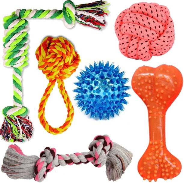 decorvaiz Toys for Puppies & Small Dogs Toys | Rope Ball Toy | Cotton, Rubber Ball, Bone, Chew Toy, Rubber Toy, Squeaky Toy, Training Aid, Tug Toy For Dog