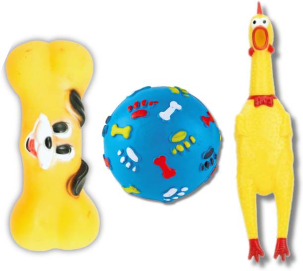 Pet Guard Chicken Rubber Combo Squeeze Dog Toys with So...