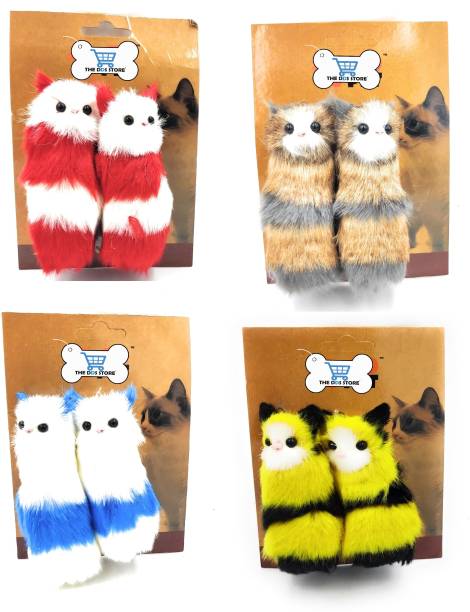 THE DDS STORE 2 Pcs Small Cat Squeaky Animal FluffyToy Kitten haired Tail Feathers Polyester Chew Toy, Fetch Toy, Soft Toy, Training Aid For Cat