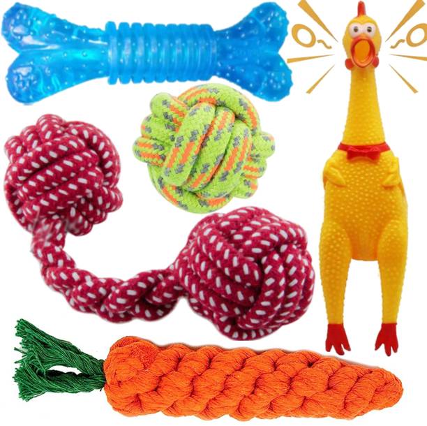 PETZLUV YOUHAVEDEAL Dog Toys, Cotton Chew Rope Toys, Squeaky Ball Toys for Puppies, 100% Cotton, Rubber Ball, Bone, Chew Toy, Rubber Toy For Dog