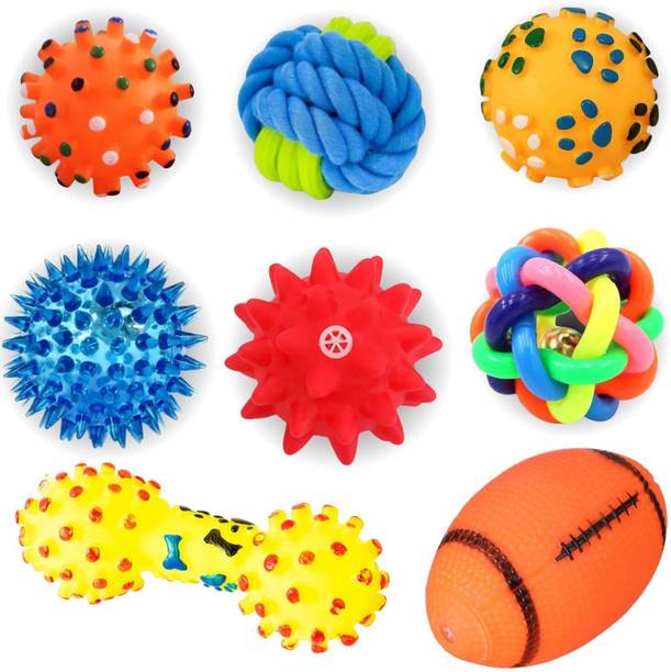 PETZLUV YOUHAVEDEAL Dog Toy Ball Combo Pack of 8 Sque...