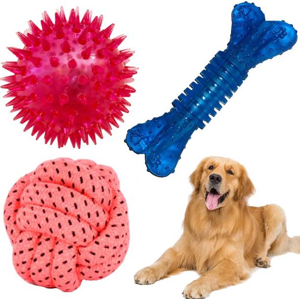 PETZLUV Dog Toys, Chew Rope Toys for Teething & Cleaning for Small to Medium Dogs, 100% Cotton Ball, Chew Toy, Bone, Rubber Toy For Dog