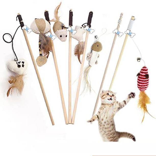 THE DDS STORE Cat Stick Cat Interactive Stick with Bells Feather Wand Wooden Training Aid, Stick For Dog & Cat