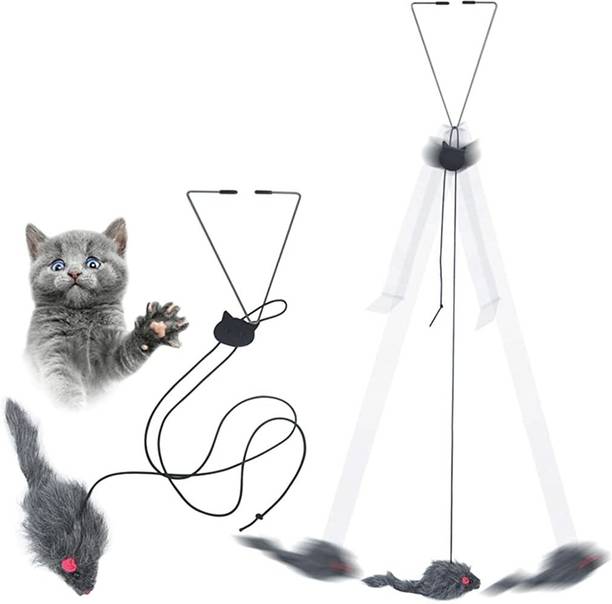 Qpets Hanging Interactive Cat Teaser Toys Elastic Rope Hanging for Indoor Activities Stainless Steel Plush Toy For Cat