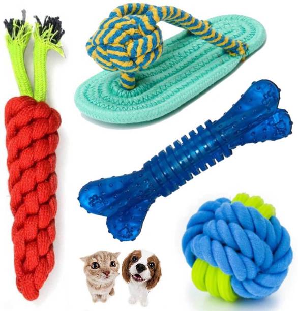 PETZLUV YOUHAVEDEAL Dog Chew Toys For Pets Adult Toys Pack of 4 Rope Toys For Chewers Cotton Chew Toy, Tug Toy, Ball, Training Aid For Dog