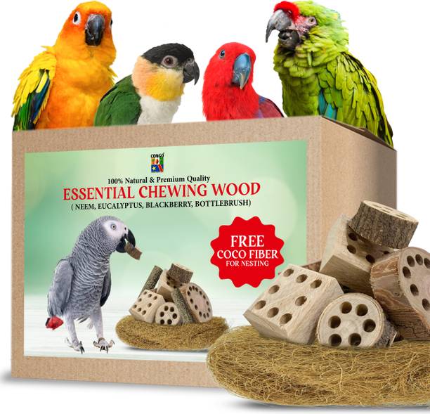 CONGO NATURAL PARROT TREAT Essential Natural Chewing Wood Toy for Conure, African Grey, and Other (8 pcs.) Wooden Chew Toy For Bird