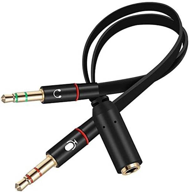 RAREGEAR Black, Gold Plated 2 Male to 1 Female 3.5mm Earphone Mic Audio Y Splitter Cable for PC Lapto(3Pcs) Phone Converter