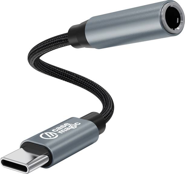 Case-Magic Grey Type C to 3.5mm Audio Jack Adapter with DAC | Hi-Fi Stereo & Braided Aux Cable Phone Converter